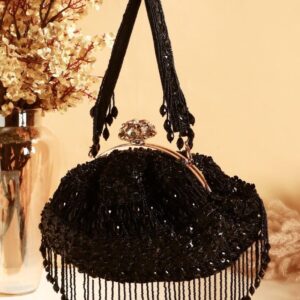 Black Crystal Beaded Potli Bag